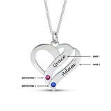 Personalised Engravable Heart with Birthstones Necklace on 454cm Chain in Sterling Silver