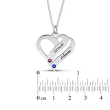 Personalised Engravable Heart with Birthstones Necklace on 454cm Chain in Sterling Silver