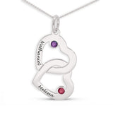 Personalised Engravable Interlinked Heart with Birthstones Necklace on 45cm Chain in Sterling Silver