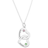 Personalised Engravable Interlinked Heart with Birthstones Necklace on 45cm Chain in Sterling Silver