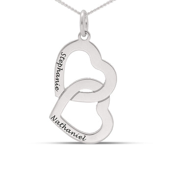 Personalised Engravable Interlinked Heart Necklace on 45cm Chain in Sterling Silver
