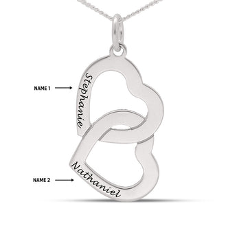 Personalised Engravable Interlinked Heart Necklace on 45cm Chain in Sterling Silver