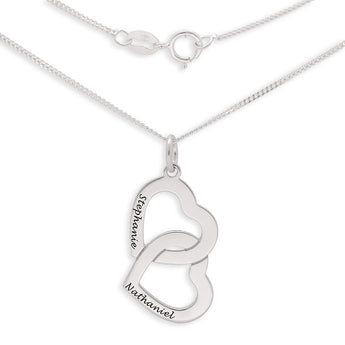 Personalised Engravable Interlinked Heart Necklace on 45cm Chain in Sterling Silver