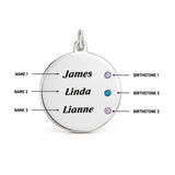 Personalised Engravabel Disc Charm with Birthstones Necklace on 45cm Chian in Sterling Silver