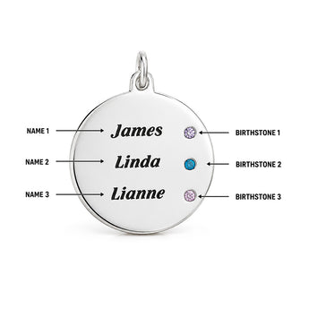Personalised Engravabel Disc Charm with Birthstones Necklace on 45cm Chian in Sterling Silver