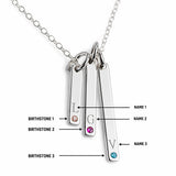 Personalised Engravable Vertical Bar with Birthstones on 45cm Chain in Sterling Silver