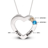 Personalised Engravable Heart with Birthstones on 45cm Chain in Sterling Silver