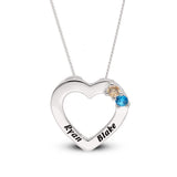 Personalised Engravable Heart with Birthstones on 45cm Chain in Sterling Silver