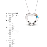 Personalised Engravable Heart with Birthstones on 45cm Chain in Sterling Silver