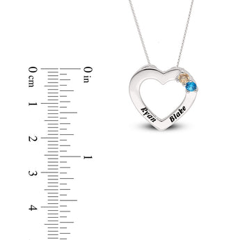 Personalised Engravable Heart with Birthstones on 45cm Chain in Sterling Silver