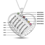 Personalised Engravable Heart with Birthstones Necklace on 45cm Chain in Sterling Silver