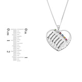 Personalised Engravable Heart with Birthstones Necklace on 45cm Chain in Sterling Silver