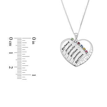 Personalised Engravable Heart with Birthstones Necklace on 45cm Chain in Sterling Silver
