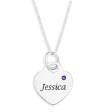 Personalised Engravable Heart Charm with Birthstone on 45cm Chain in Sterling Silver