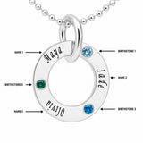 Personalised Engravable Circle Tag with Birthstones Necklace on 45cm Chain in Sterling Silver
