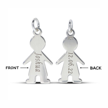Personalised Engravable Boy Charm Necklace on 45cm Chain in Sterling Silver
