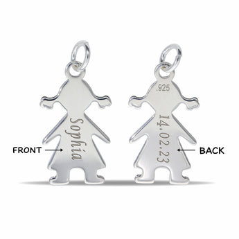 Personalised Engravable Girl Charm Necklace on 45cm Chain in Sterling Silver