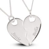 Personalised Engravable Split Heart Necklace on 45cm Chain in Sterling Silver