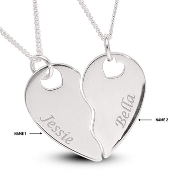 Personalised Engravable Split Heart Necklace on 45cm Chain in Sterling Silver