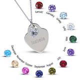 Personalised Engravable Heart Charm with Birthstone Necklace on 45cm Chain in Sterling Silver