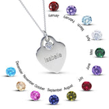 Personalised Engravable Heart Charm with Birthstone Necklace on 40cm Chain in Sterling Silver