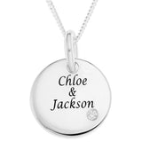 Personalised Engravable Round Tag with Diamond Necklace on 40cm Chain in Sterling Silver