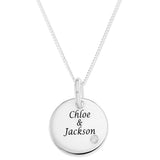 Personalised Engravable Round Tag with Diamond Necklace on 40cm Chain in Sterling Silver