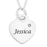Personalised Engravable Heart Charm with Diamond Necklace on 45cm Chain in Sterling Silver