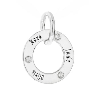 Personalised Engravable Circle Tag with Diamond Necklace on 45cm Chain in Sterling Silver