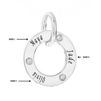 Personalised Engravable Circle Tag with Diamond Necklace on 45cm Chain in Sterling Silver