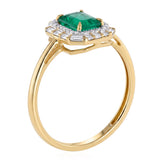Natural Emerald and Diamond Halo Ring in 9ct Yellow Gold