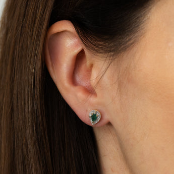 Natural Emerald and Diamond Stud Earrings in 9ct Yellow Gold