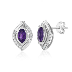 Amethyst and 1/10 Carat Diamond Stud Earrings in 9ct White Gold