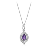 Amethyst  and Diamond Pendant on Adjustable 41-46cm Chain in 9ct White Gold