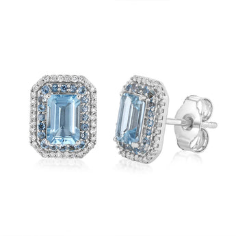 Aquamarine and Diamond Stud Earrings in 9ct White Gold