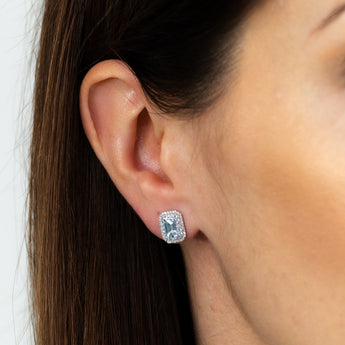 Aquamarine and Diamond Stud Earrings in 9ct White Gold