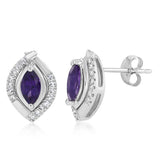 Amethyst and 1/10 Carat Diamond Stud Earrings in 9ct White Gold