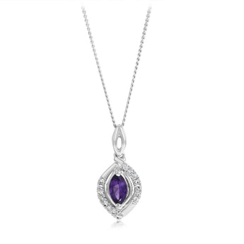 Amethyst and Diamond Pendant on Chain in 9ct White Gold