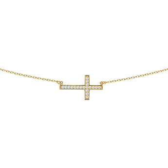 Cubic Zirconia Cross 45cm Necklace in 9ct Yellow Gold