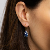Pear Shaped Sapphire Drop Earrings in Gold Plated Sterling Silver