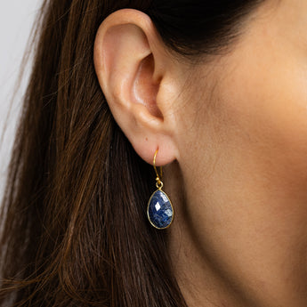 Pear Shaped Sapphire Drop Earrings in Gold Plated Sterling Silver