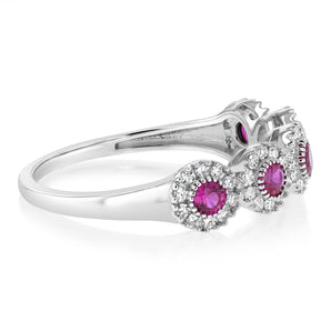 Luminesce Lab Grown 1/4 Carat Diamonds 3 Created Ruby Sterling Silver