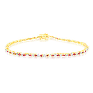 Luminesce Lab Grown 9ct Yellow Gold 0.65 Carat Diamonds + Created Ruby Bracelet