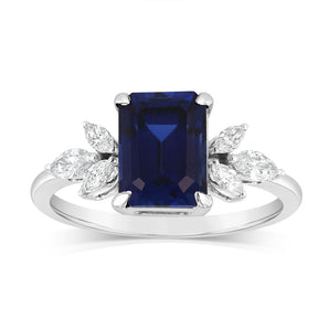 Luminesce Lab Grown 1.75 Carat Created Sapphire 1/4 Carat Diamond Ring in 9ct White Gold