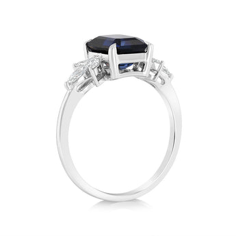 Luminesce Lab Grown 1.75 Carat Created Sapphire 1/4 Carat Diamond Ring in 9ct White Gold