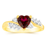 Luminesce Lab Grown 1 Carat Created Ruby Heart Ring with 1/5 Carat of Diamonds in 9ct Yellow Gold