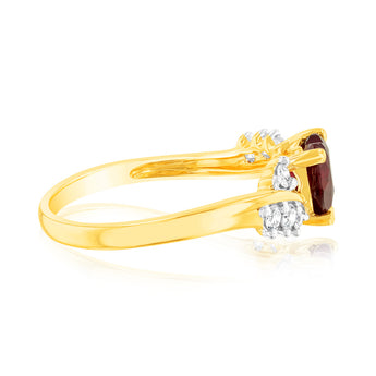 Luminesce Lab Grown 1 Carat Created Ruby Heart Ring with 1/5 Carat of Diamonds in 9ct Yellow Gold