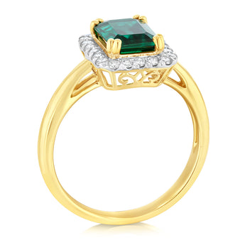 1.4 Carat Created Emerald Ring with 1/4 Carat Lab Grown Diamonds in 9ct Yellow Gold