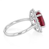 Luminesce Lab Grown 3 Carats Created Ruby with 0.70 Carat Diamond Ring in Sterling Silver