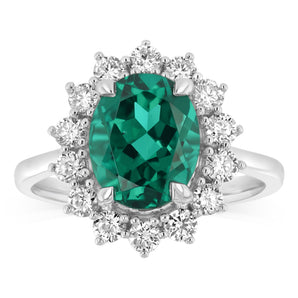 Luminesce Lab Grown 3 Carats Created Emerald with 0.70 Carat Diamond Ring in Sterling Silver